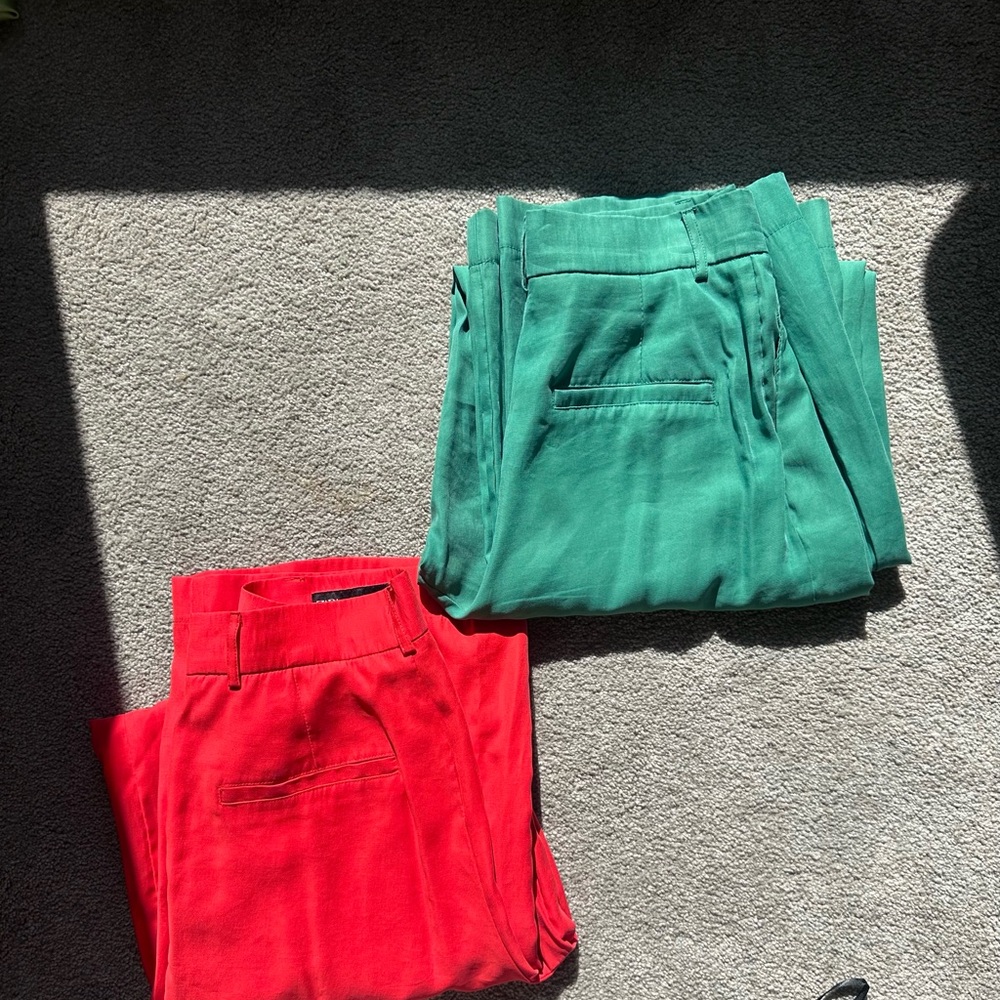 Zara Vibrant Red and Green Pleated Pants BUNDLE